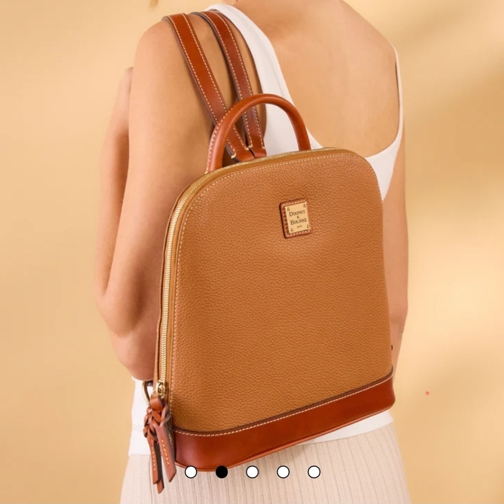 Dooney & Bourke Red And Tan Leather Zip Pod Backpack - Picture 7 of 9